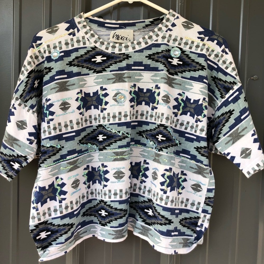 Vintage Aztec Bedazzled Crop Tee